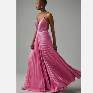 Anthropologie Ieena for Mac Duggal Pleated Wide-Leg Jumpsuit Size 4 NEW pink